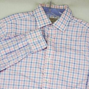 Hawes Curtis Jermyn Street London Men's Shirt 15.5 35 Fitted Slim Pink Blue